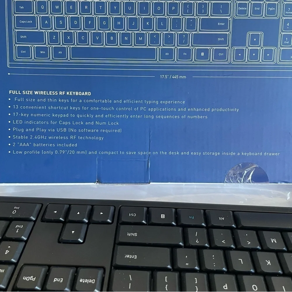 Macally RF Wireless Keyboard For Windows PC Utra-slim Black ,New in a opened Box